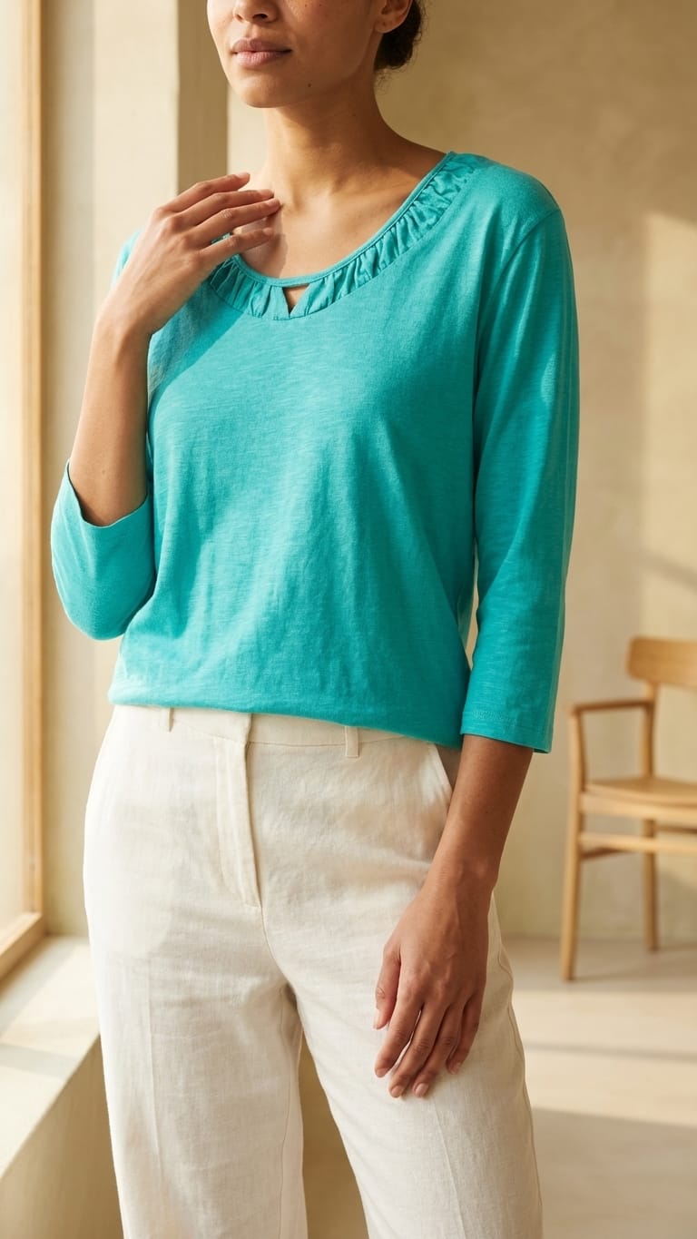 Teal Ruffle Neck Top | Soft Everyday Elegance