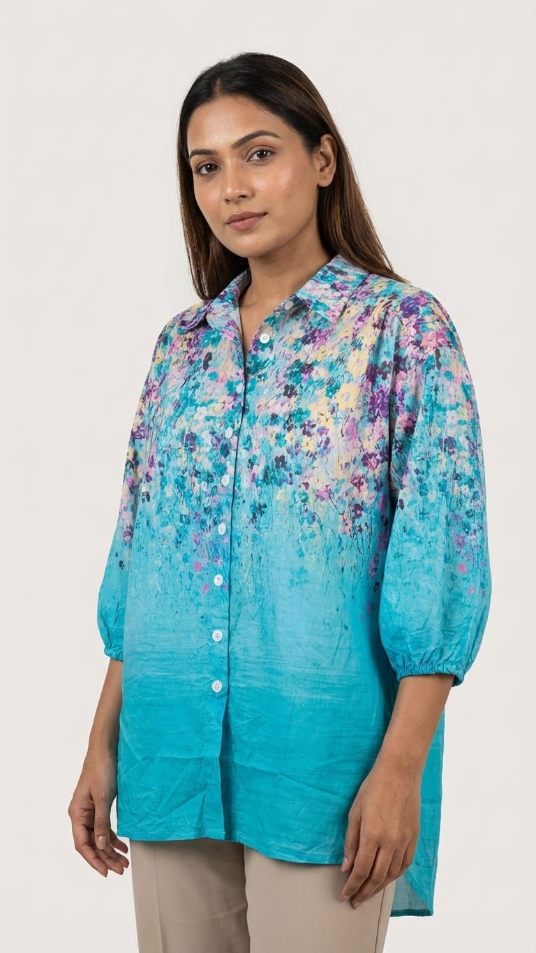 Aqua Floral Shirt | Soft Pastel Everyday Wear