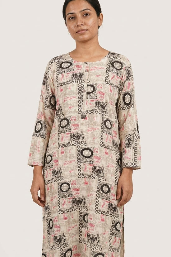 Beige Abstract Print Straight Kurti