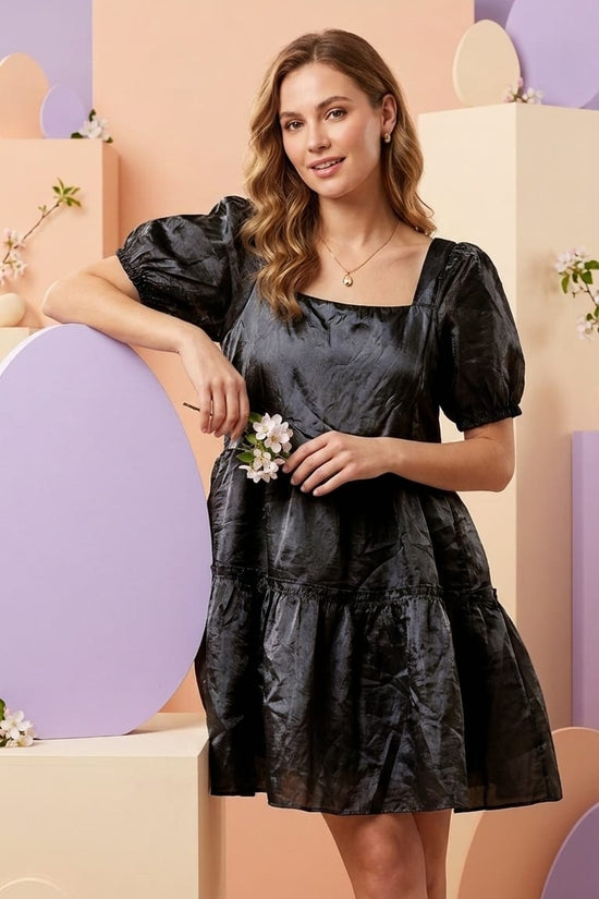 Black Puff Sleeve Mini Dress for Women | Elegant Party Wear Dress