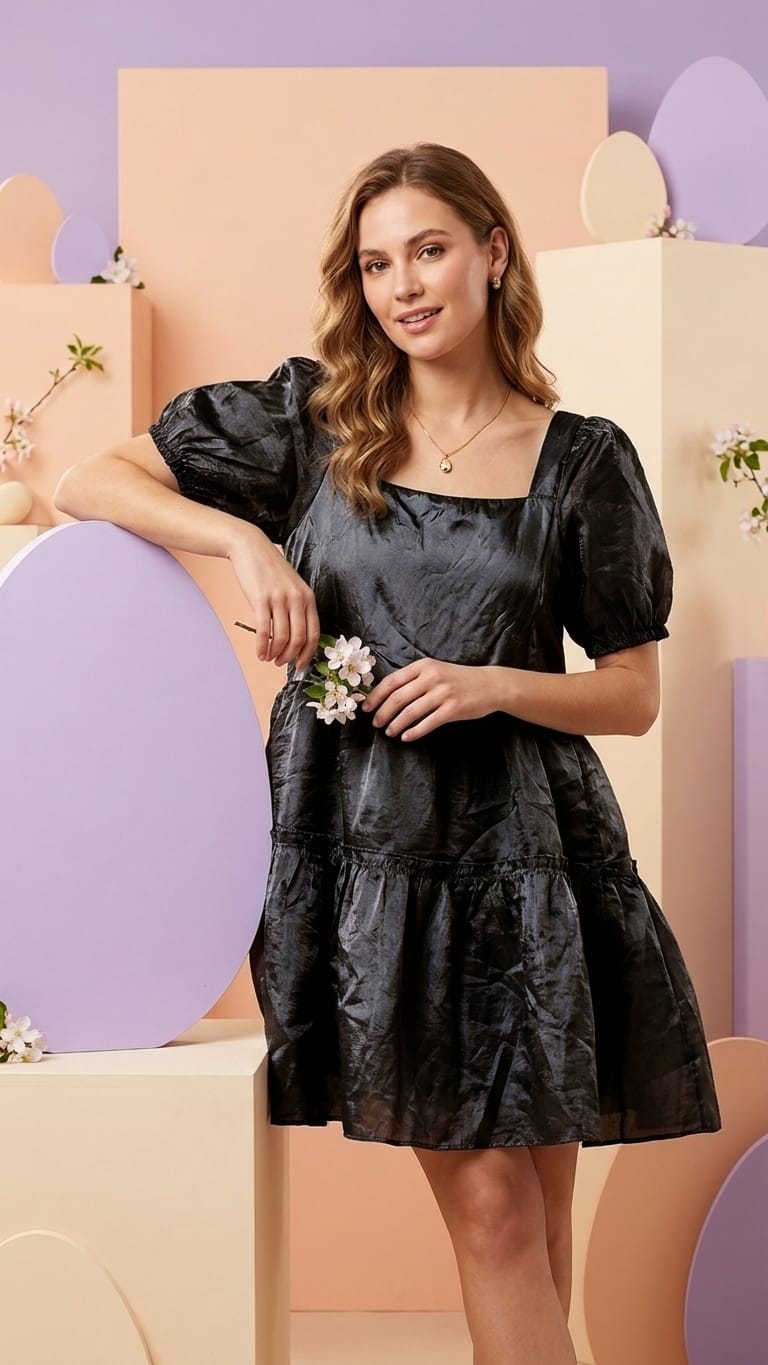 Black Puff Sleeve Mini Dress for Women | Elegant Party Wear Dress