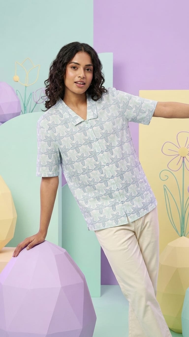 Pastel Floral Printed Shirt for Women | Soft Minimal Summer Top