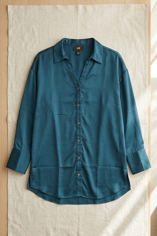 Teal Satin Relaxed Fit Shirt for Women | Premium Everyday Wear