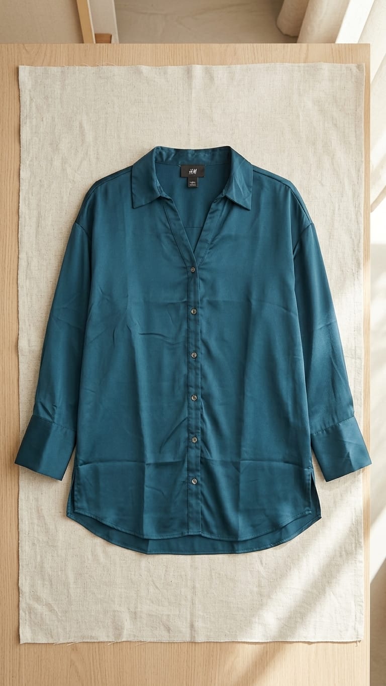 Teal Satin Relaxed Fit Shirt for Women | Premium Everyday Wear