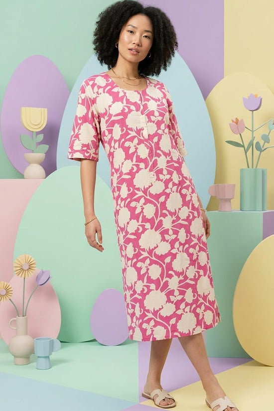 Pink & Cream Floral Printed Kurthi – Soft Everyday Ethnic Wear