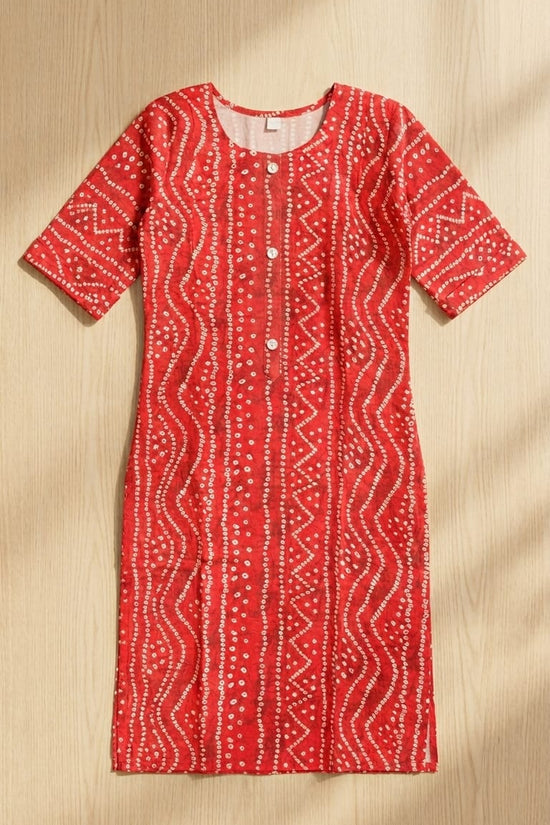 Red Bandhani Style Straight Kurti