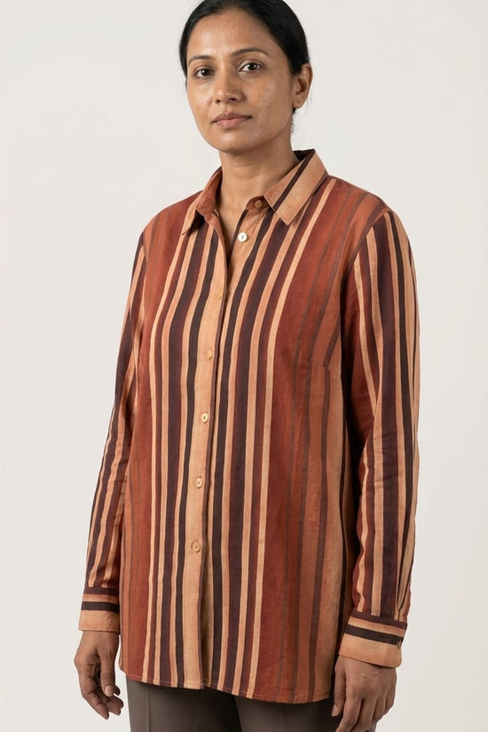 Rust Brown Striped Shirt | Classic Minimal Smart Wear
