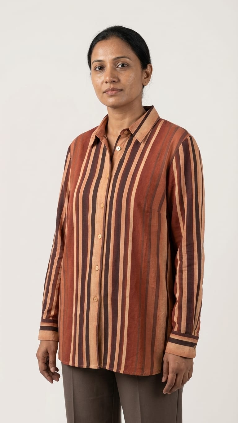 Rust Brown Striped Shirt | Classic Minimal Smart Wear