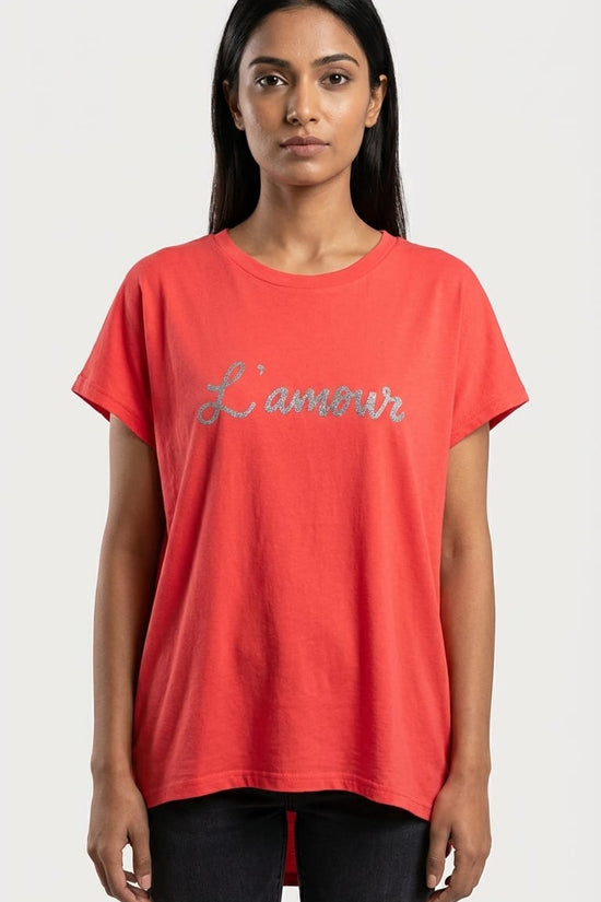 Coral Red “L’amour” Graphic Tee | Casual Everyday T-Shirt