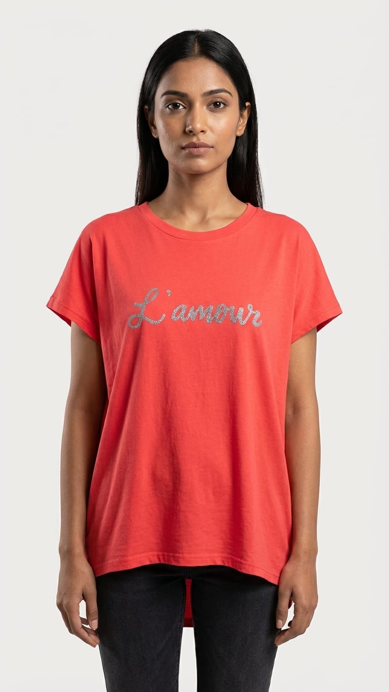 Coral Red “L’amour” Graphic Tee | Casual Everyday T-Shirt