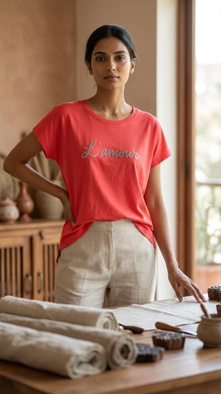 Coral Red “L’amour” Graphic Tee | Casual Everyday T-Shirt