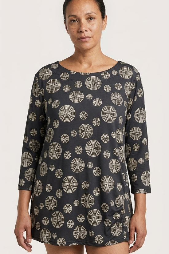 Black Spiral Print Casual Top for Women | Minimal Everyday Wear