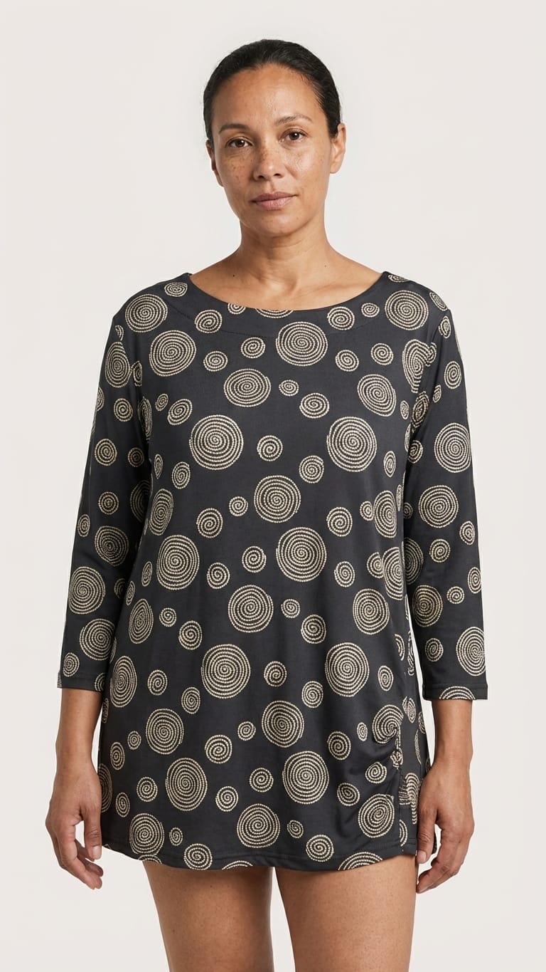 Black Spiral Print Casual Top for Women | Minimal Everyday Wear