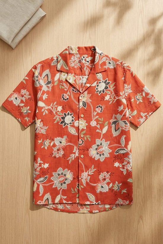 Rust Red Floral Printed Shirt for Women | Casual Summer Wear