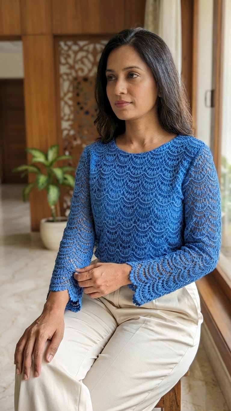 Elegant Blue Lace Kurti Top – Premium Daily Wear