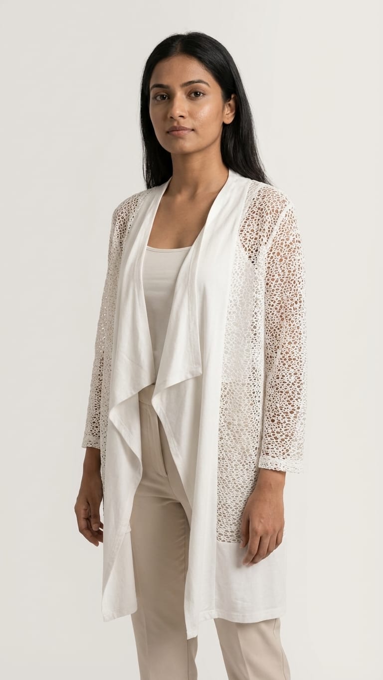 White Lace Layering Kimono | Elegant Minimal Cover-Up