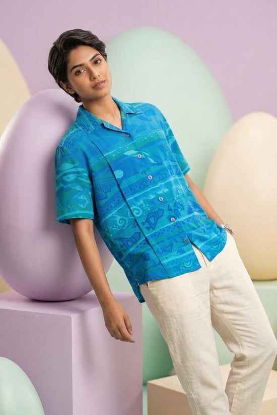 Blue Printed Casual Shirt for Women | Everyday Comfort Wear