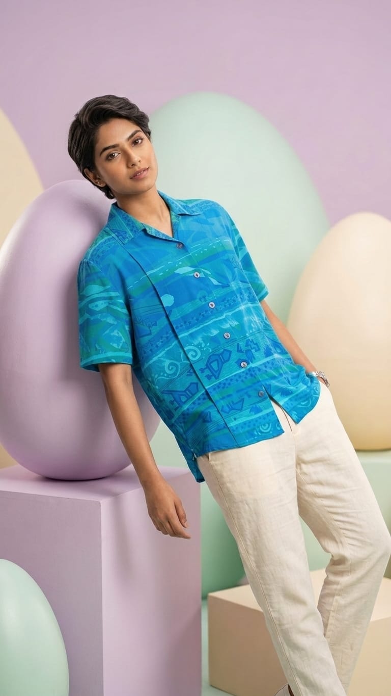 Blue Printed Casual Shirt for Women | Everyday Comfort Wear