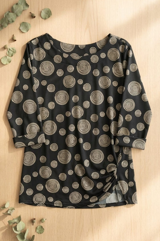 Black Spiral Print Casual Top for Women | Minimal Everyday Wear