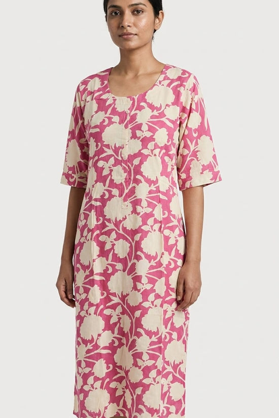 Pink & Cream Floral Printed Kurthi – Soft Everyday Ethnic Wear
