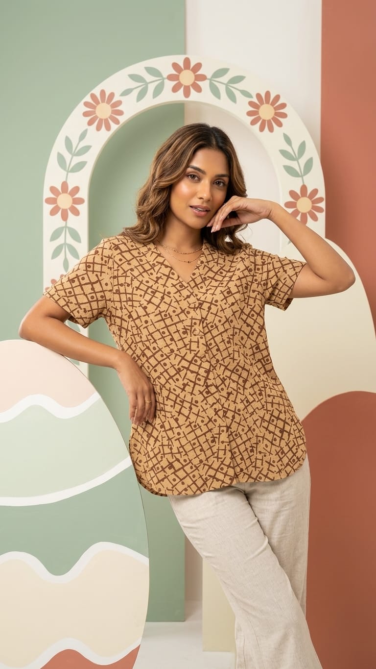 Earthy Geometric Print Shirt | Everyday Smart Casual