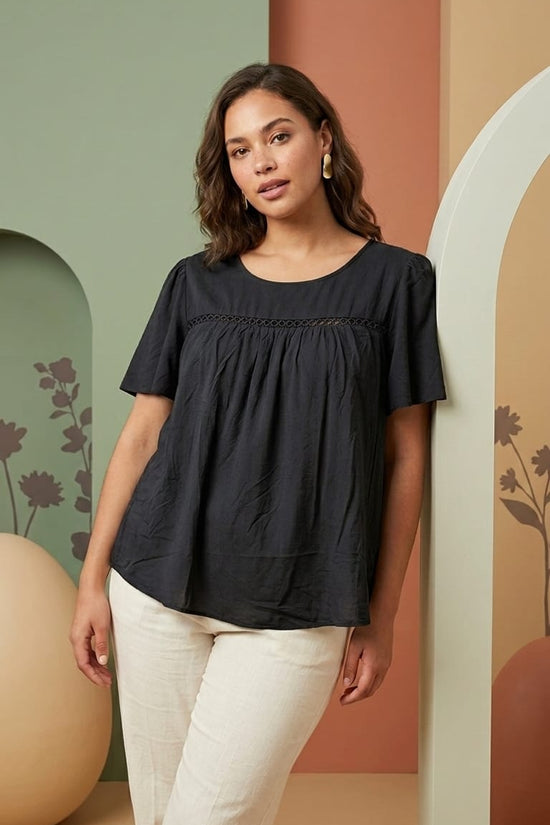 Black Flowy Babydoll Top for Women | Relaxed Elegant Casual Wear
