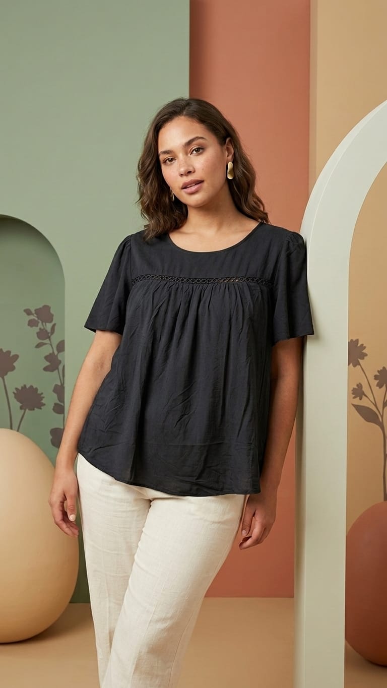 Black Flowy Babydoll Top for Women | Relaxed Elegant Casual Wear