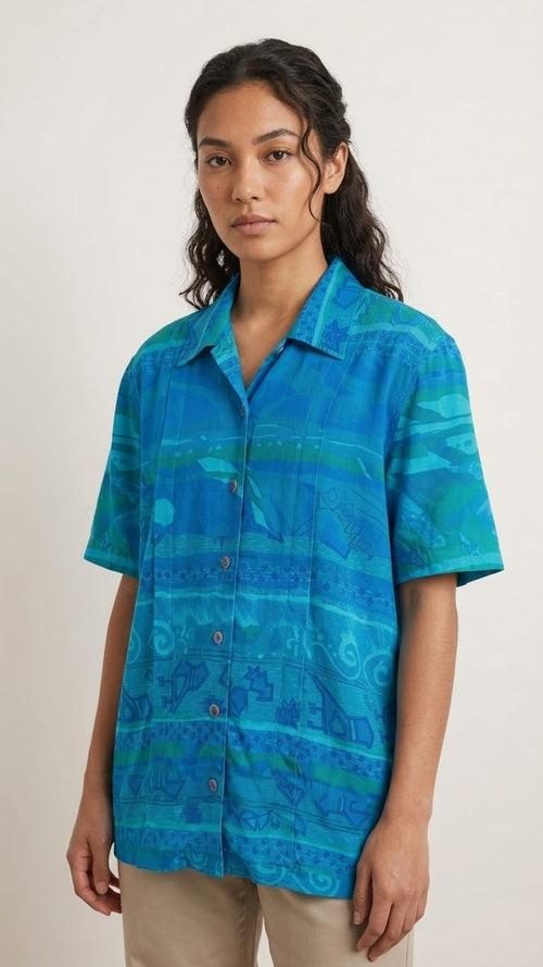 Blue Printed Casual Shirt for Women | Everyday Comfort Wear