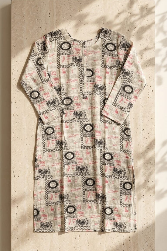 Beige Abstract Print Straight Kurti
