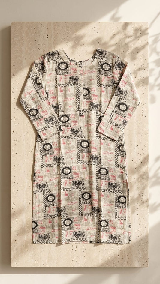 Beige Abstract Print Straight Kurti