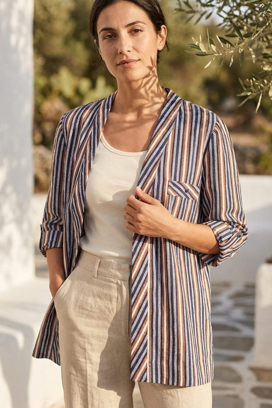 Multistripe Open Front Layer Jacket | Smart Casual Overlay