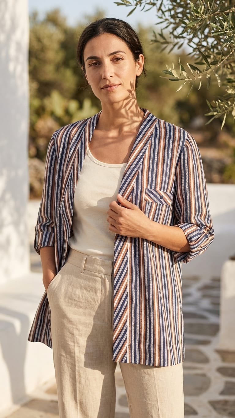 Multistripe Open Front Layer Jacket | Smart Casual Overlay
