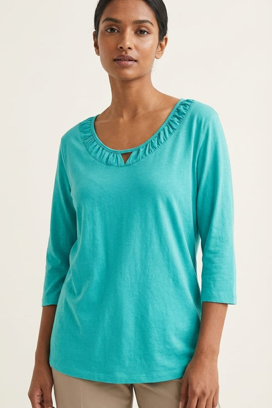 Teal Ruffle Neck Top | Soft Everyday Elegance