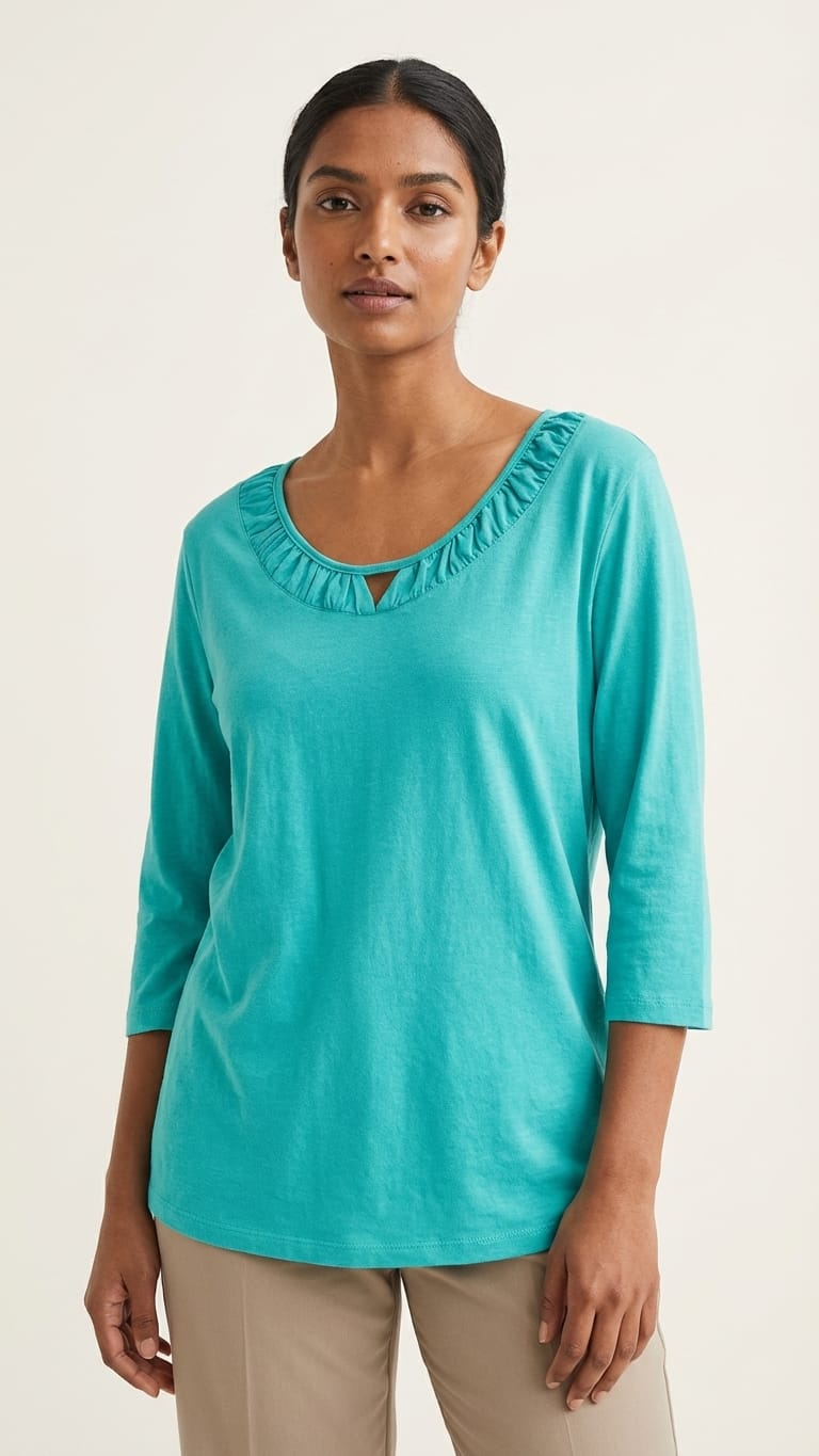 Teal Ruffle Neck Top | Soft Everyday Elegance
