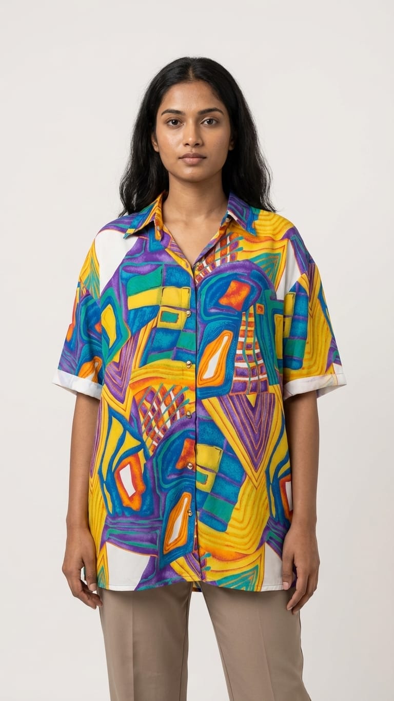 Multicolor Abstract Printed Oversized Shirt for Women | Statement Casual Wear