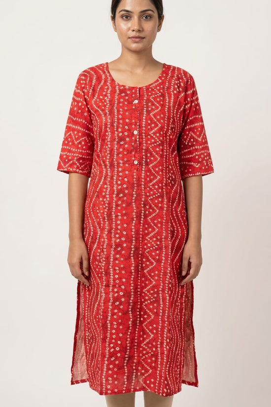 Red Bandhani Style Straight Kurti