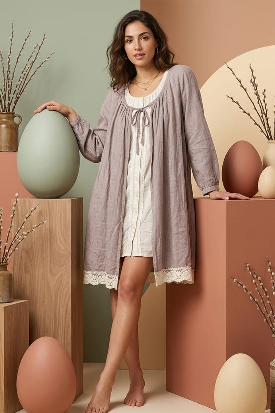 Beige Layered Linen Tunic Dress with Inner | Soft Minimal Aesthetic