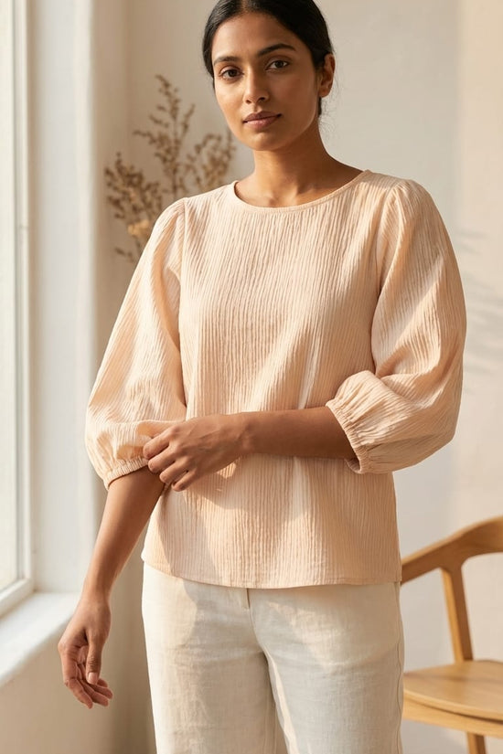 Blush Textured Puff Sleeve Top | Soft Minimal Luxe
