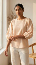 Blush Textured Puff Sleeve Top | Soft Minimal Luxe