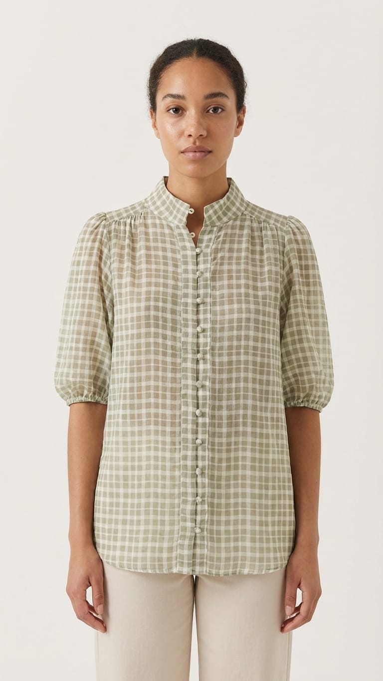 Sage Green Checkered Blouse for Women | Elegant Everyday & Office Wear