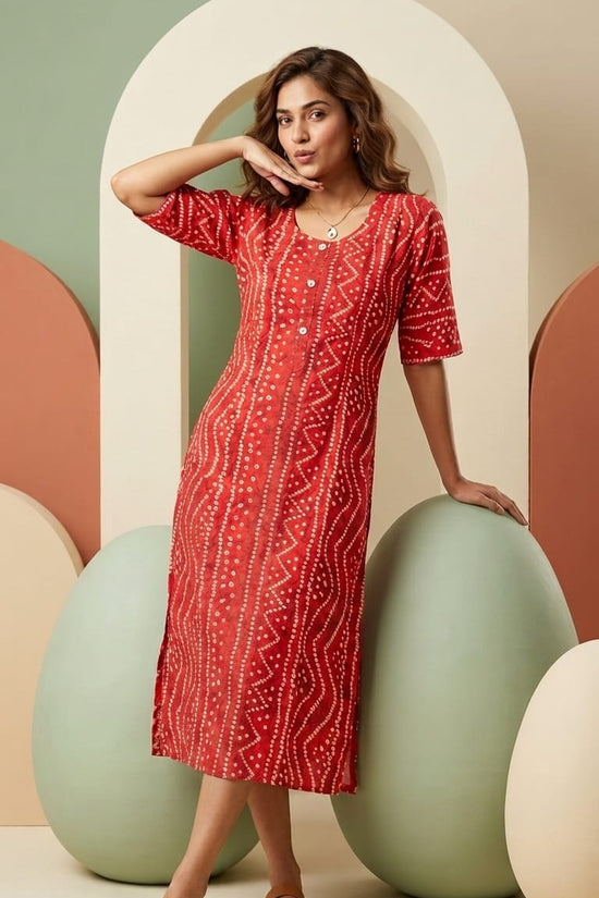 Red Bandhani Style Straight Kurti