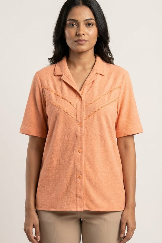 Peach Orange Textured Shirt | Soft Minimal Chic