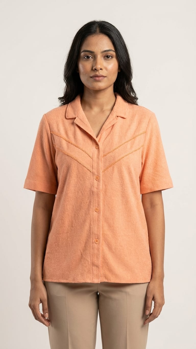 Peach Orange Textured Shirt | Soft Minimal Chic