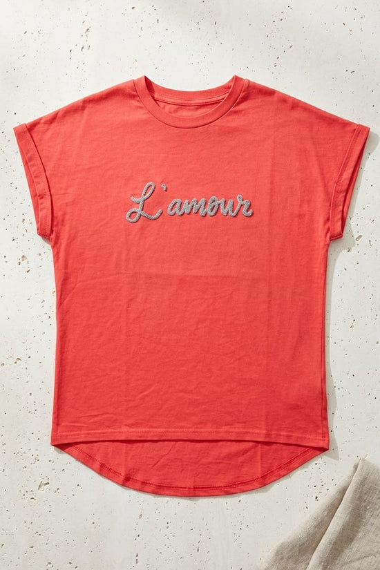 Coral Red “L’amour” Graphic Tee | Casual Everyday T-Shirt