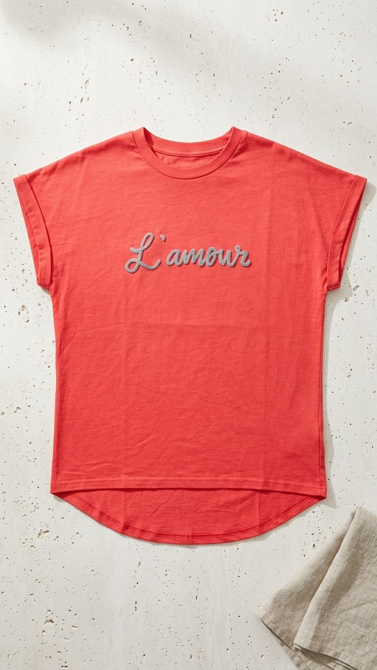 Coral Red “L’amour” Graphic Tee | Casual Everyday T-Shirt