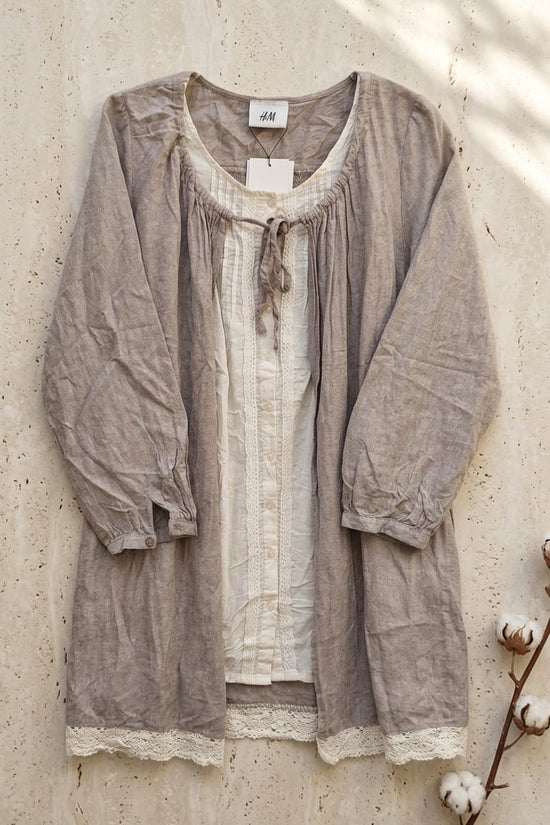 Beige Layered Linen Tunic Dress with Inner | Soft Minimal Aesthetic