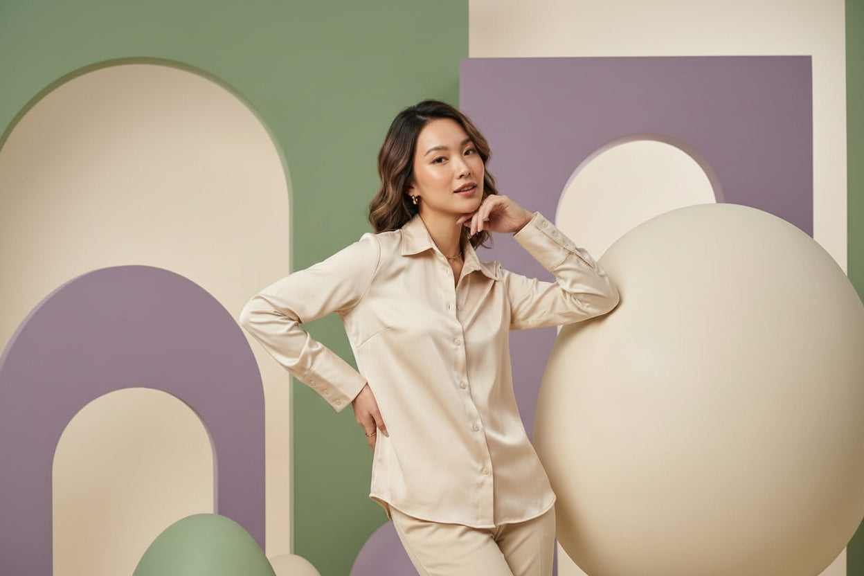 Premium Cream Satin Shirt for Women | Elegant Formal Wear