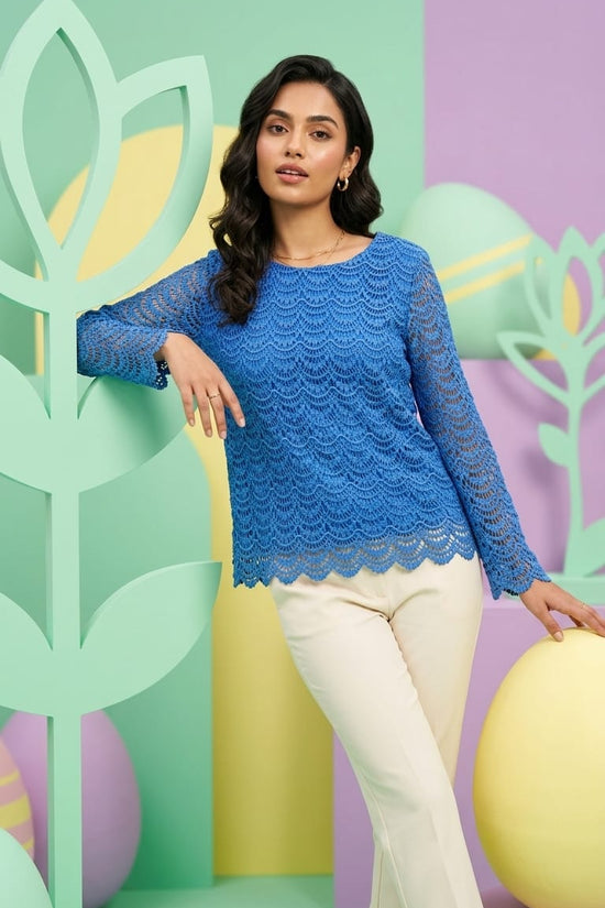 Elegant Blue Lace Kurti Top – Premium Daily Wear