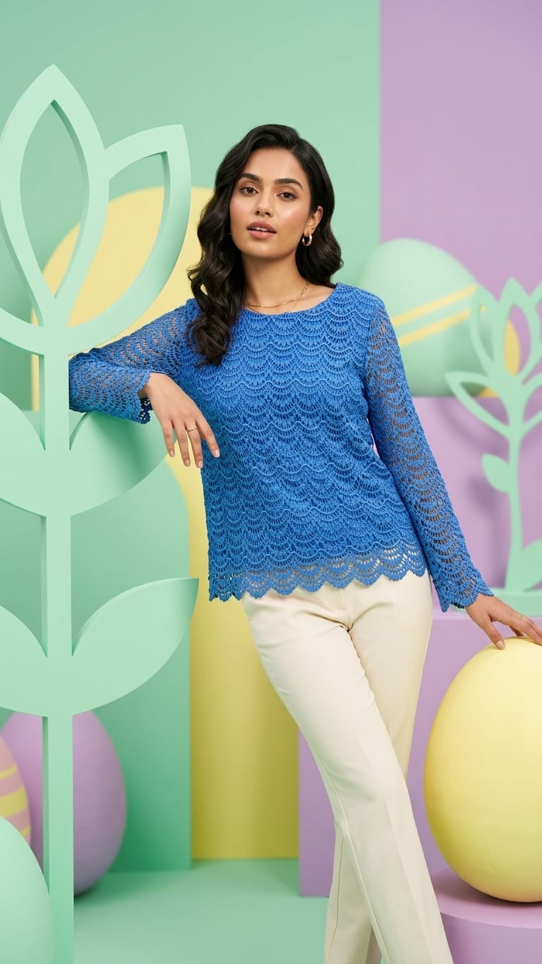 Elegant Blue Lace Kurti Top – Premium Daily Wear