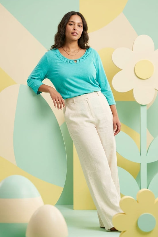 Teal Ruffle Neck Top | Soft Everyday Elegance